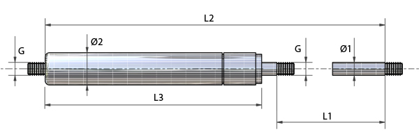 Technické nákresy - Plynové vzpery – nehrdzavejúca oceľ 316 - FDA schválená